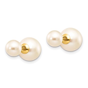 14k 6-7mm and 9-10mm White Round Freshwater Cultured Pearl Screwback Post Earrings — alternate view