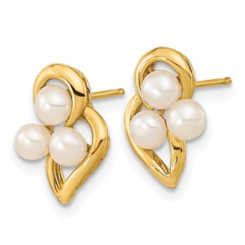 14k 3-4mm White Button Freshwater Cultured Pearl Post Earrings — alternate view