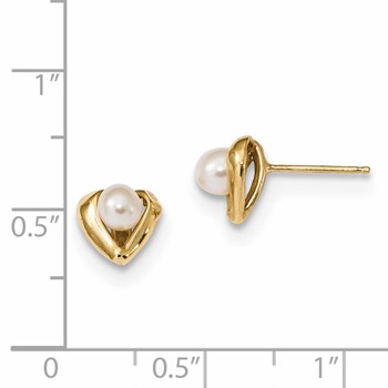 14k 4-5mm White Rice Freshwater Cultured Pearl Post Earrings — alternate view