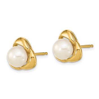 14k 5-6mm White Button Freshwater Cultured Pearl Post Earrings — alternate view