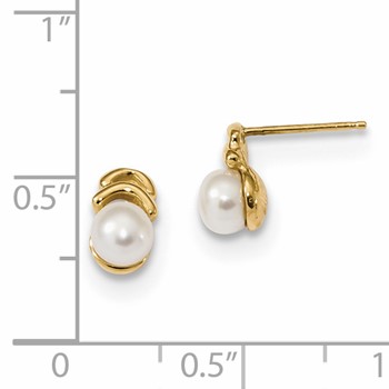 14k 4-5mm White Button Freshwater Cultured Pearl Post Dangle Earrings — alternate view