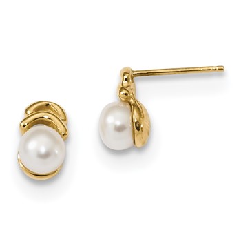 14k 4-5mm White Button Freshwater Cultured Pearl Post Dangle Earrings