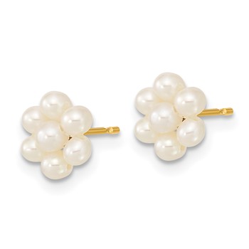 14k 2-3mm White Button Freshwater Cultured Pearl Flower Post Earrings — alternate view