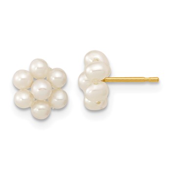 14k 2-3mm White Button Freshwater Cultured Pearl Flower Post Earrings
