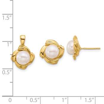 14k 6-7mm White Button Freshwater Cultured Pearl Post Earrings and Pendant Set — alternate view