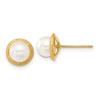 14k 5-6mm White Button Freshwater Cultured Pearl Post Earrings and Pendant Set — alternate view