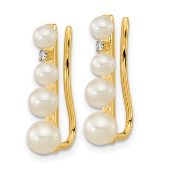 14k 3-5mm Freshwater Cultured Pearl and .016 carat Diamond Ear Climber Earrings — alternate view