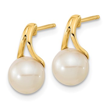 14K 7-8mm White Round Freshwater Cultured Pearl Post Earrings — alternate view