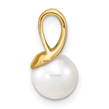 14K 7-8mm White Round Freshwater Cultured Pearl Polished Pendant — alternate view