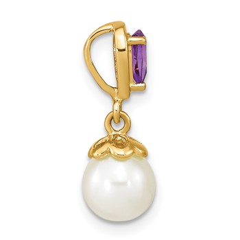 14K 7-8mm Round White Freshwater Cultured Pearl and Pear Amethyst Chain Slide — alternate view
