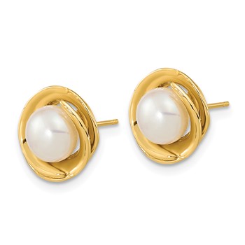 14k 6-7mm White Button Freshwater Cultured Pearl Post Earrings — alternate view