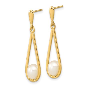 14k 5-6mm White Rice Freshwater Cultured Pearl Post Dangle Earrings — alternate view