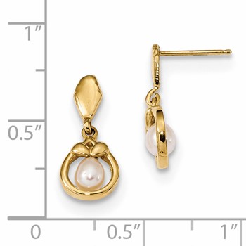 14k 3-4mm White Freshwater Cultured Pearl Post Dangle Earrings — alternate view