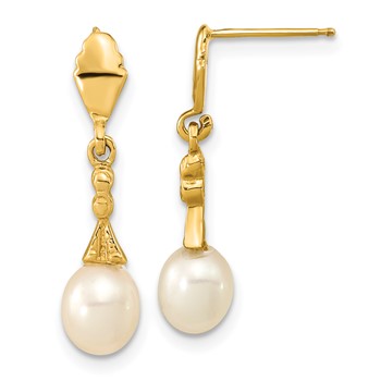 14k 5-6mm White Teardrop Freshwater Cultured Pearl Post Dangle Earrings