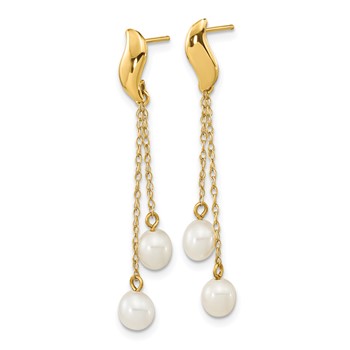 14k 4-5mm White Rice Freshwater Cultured Pearl Chain Dangle Post Earrings — alternate view