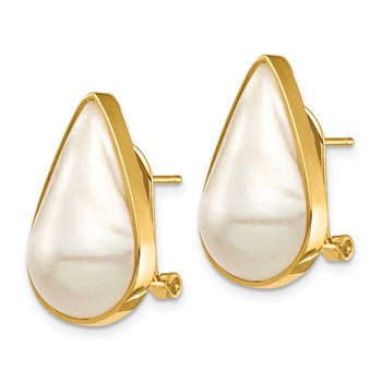 14K 12x20 White Pear Saltwater Cultured Mabe Pearl Omega Back Earrings — alternate view