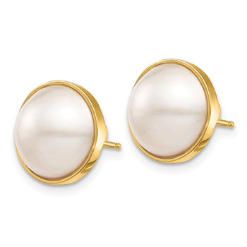 14K 10-11mm White Mabe Saltwater Cultured Pearl Post Earrings — alternate view