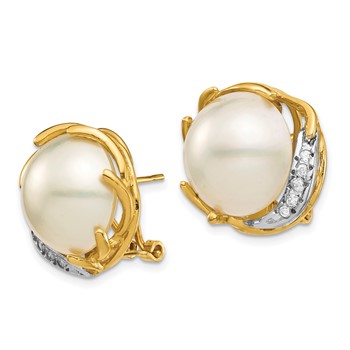 14K 12-13mm Saltwater Cultured Mabe Pearl .10ct Diamond Omega Back Earrings — alternate view
