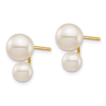 14k 5mm and 7mm White Round Freshwater Cultured Double Pearl Post Earrings — alternate view