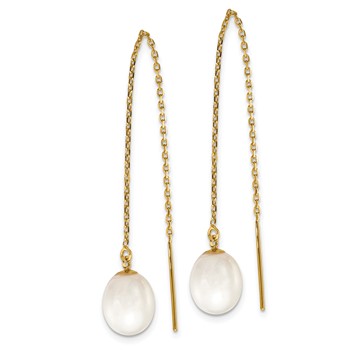 14k 7-8mm White Rice Freshwater Cultured Pearl Cable Chain Threader Earrings — alternate view