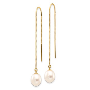 14k 7-8mm White Rice Freshwater Cultured Pearl Box Chain Threader Earrings — alternate view