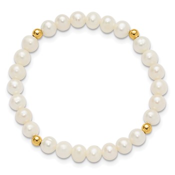 14k Madi K 4-5mm White Egg Shape Freshwater Pearl Beaded Stretch Bracelet — alternate view