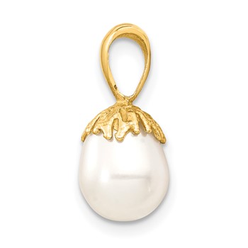 14K 7-8mm White Rice Freshwater Cultured Pearl Pendant — alternate view