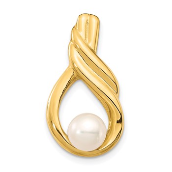 14K 6-7mm Button White Freshwater Cultured Pearl Pendant Chain Slide