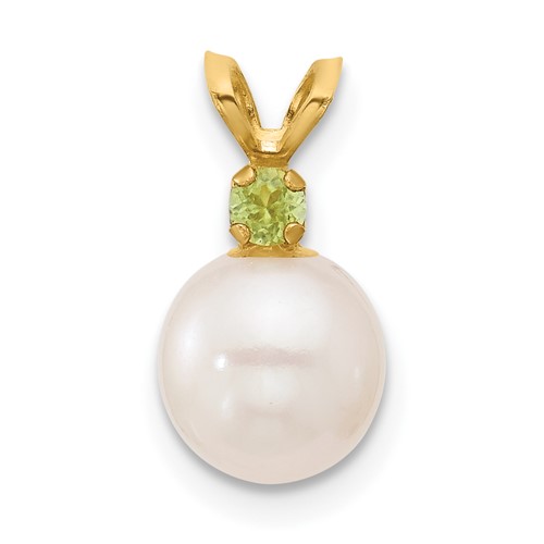 14K 7-7.5mm White Round FWC Pearl Peridot Pendant