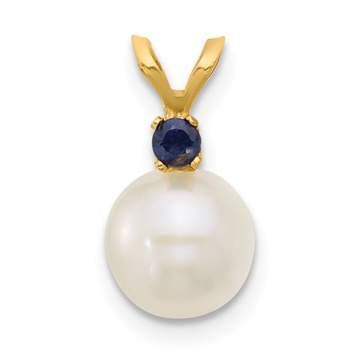 14K 7-7.5mm White Round FWC Pearl Sapphire Pendant