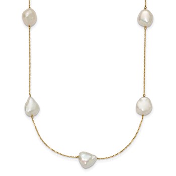 14k 10-11mm White Keshi Freshwater Cultured Pearl 7-Station 20 inch Necklace