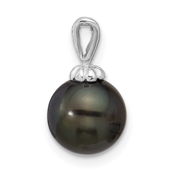 14k White Gold 8-9mm Round Black Tahitian Saltwater Cultured Pearl Pendant — alternate view
