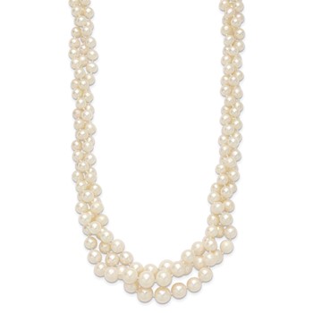 14k 5-9mm White Semi-Round Freshwater Cultured Pearl Multi-strand 19 inch Necklace — alternate view