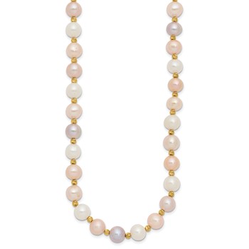 14k 8-9mm Pink/Purple/White Semi-Round Freshwater Cultured Pearl and Diamond-cut Beaded 18 inch Necklace — alternate view