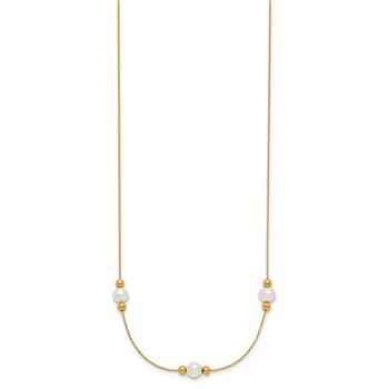 14K Polished White Round Freshwater Cultured Pearl and Bead 3-Station 16 inch Necklace Plus 2 inch Extender — alternate view