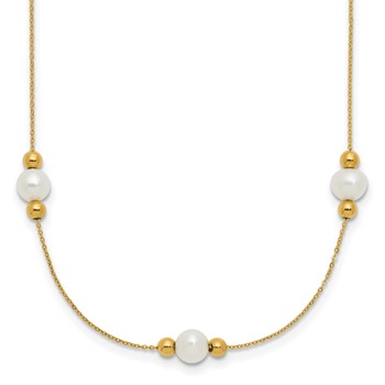 14K Polished White Round Freshwater Cultured Pearl and Bead 3-Station 16 inch Necklace Plus 2 inch Extender