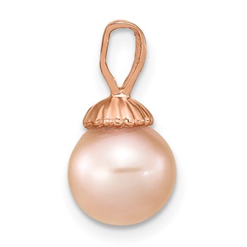 14k Rose Gold 8-9mm Pink Round Freshwater Cultured Pearl Pendant — alternate view