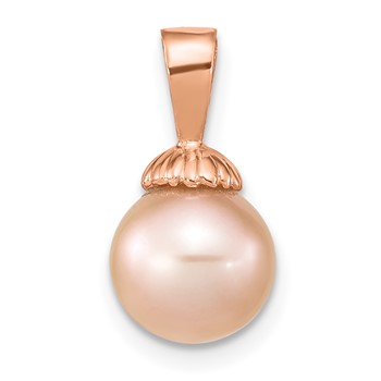 14k Rose Gold 8-9mm Pink Round Freshwater Cultured Pearl Pendant