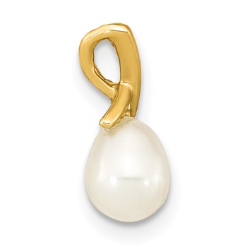 14K 5-6mm White Teardrop Freshwater Cultured Pearl Pendant — alternate view