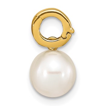 14K 7-8mm White Round Freshwater Cultured Pearl Hinged Bail Charm — alternate view