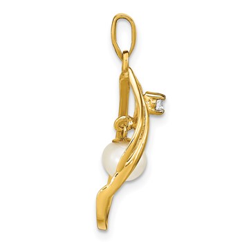 14k 5-6mm White Round Freshwater Cultured Pearl and .05 Carat Diamond Pendant — alternate view