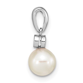 14k White Gold 6-7mm Round White Akoya Saltwater Cultured Pearl and .05 Carat Diamond Pendant — alternate view
