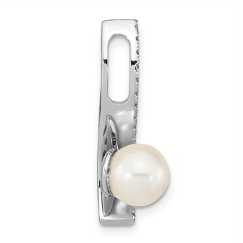 14k White Gold 7-8mm Round White Akoya Saltwater Cultured Pearl and .06 Carat Diamond Chain Slide — alternate view