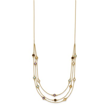 14K Smoky Quartz/White Quartz/Blue Topaz/Citrine/Amethyst 3-strand 17 inch Necklace — alternate view