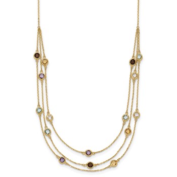 14K Smoky Quartz/White Quartz/Blue Topaz/Citrine/Amethyst 3-strand 17 inch Necklace