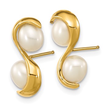 14k 4-5mm White Rice Freshwater Cultured Double Pearl Post Earrings — alternate view