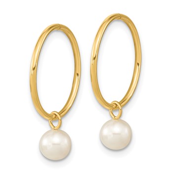 14k 5-6mm White Round Freshwater Cultured Pearl Dangle Endless Hoop Earrings — alternate view