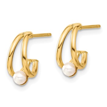 14k Polished 4-5mm White Round Freshwater Cultured Pearl J-Hoop Post Earrings — alternate view