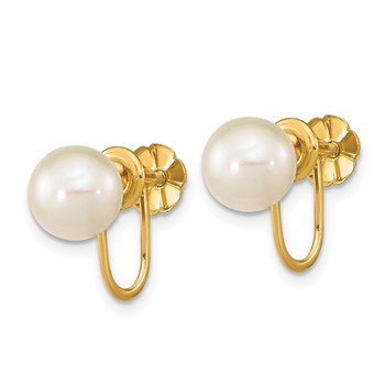 14k 7-8mm White Round Freshwater Cultured Pearl Non-pierced Earrings — alternate view