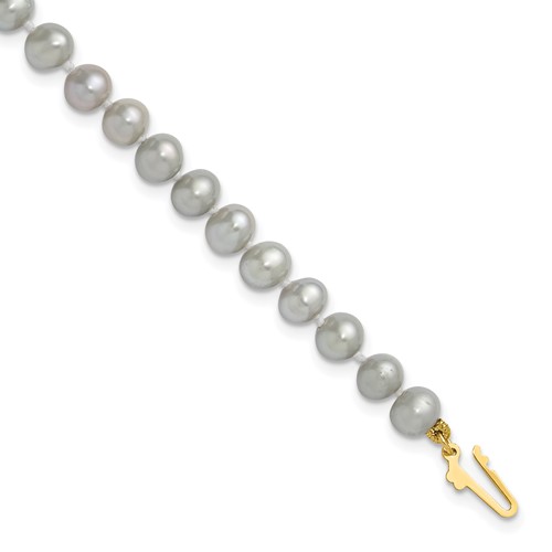 14k 5-6mm Near Round Grey Freshwater Cultured Pearl Bracelet